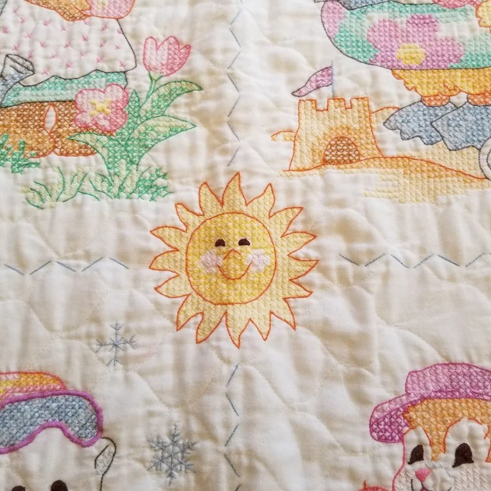 Cross Stitch Quilt Baby Blanket Comforter Crib Toddler Bed Gift Nursery Decor‎